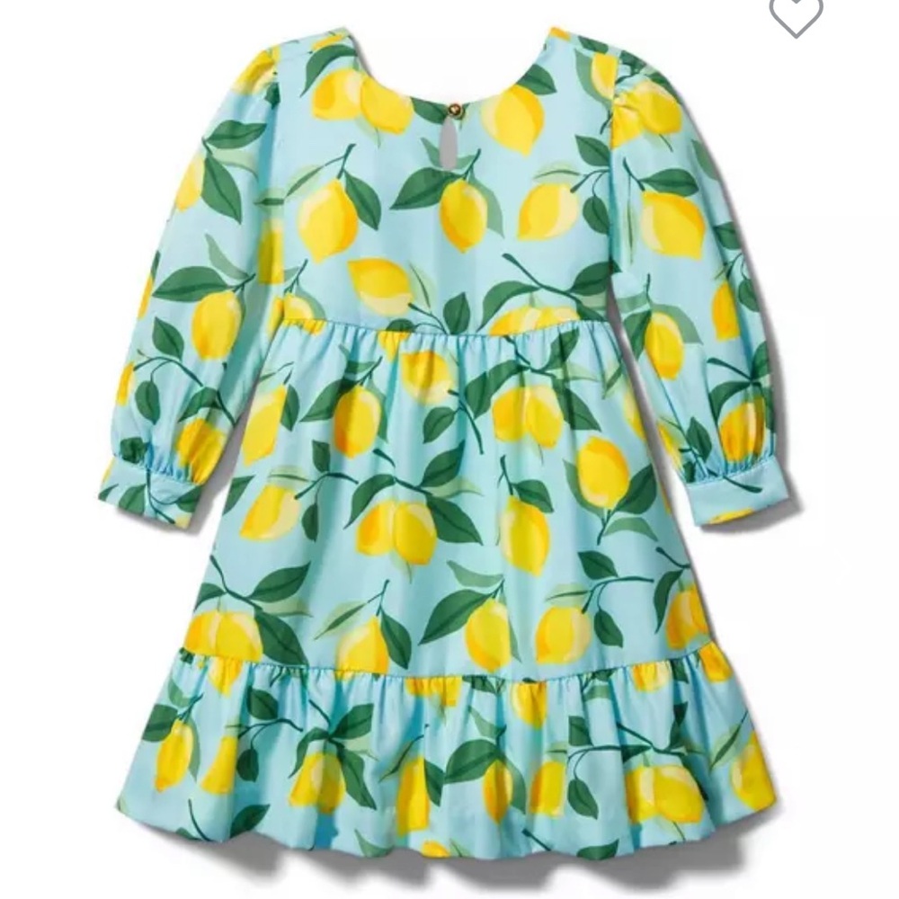 Janie and Jack Lemon Print Dress 2T Yellow Blue Ruffle Hem Summer Toddler Girl